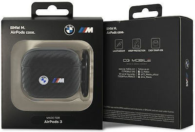 BMW Carbon Double Metal Logo Θήκη Σιλικόνης με Γάντζο σε Μαύρο χρώμα για Apple AirPods 3