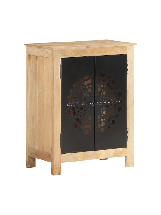 Sideboard made of Solid Wood & Metal Beige 60x35x75cm