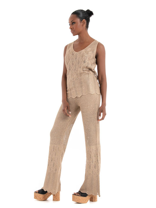 Guess Women's High-waisted Fabric Trousers Beige