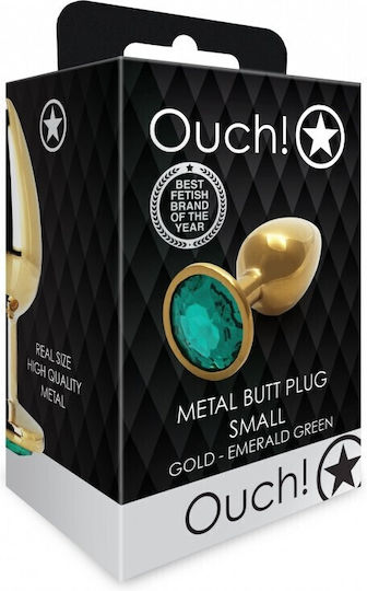 Shots Ouch Metal Butt Plug Анална тапа Medium Gold / Emerald Green