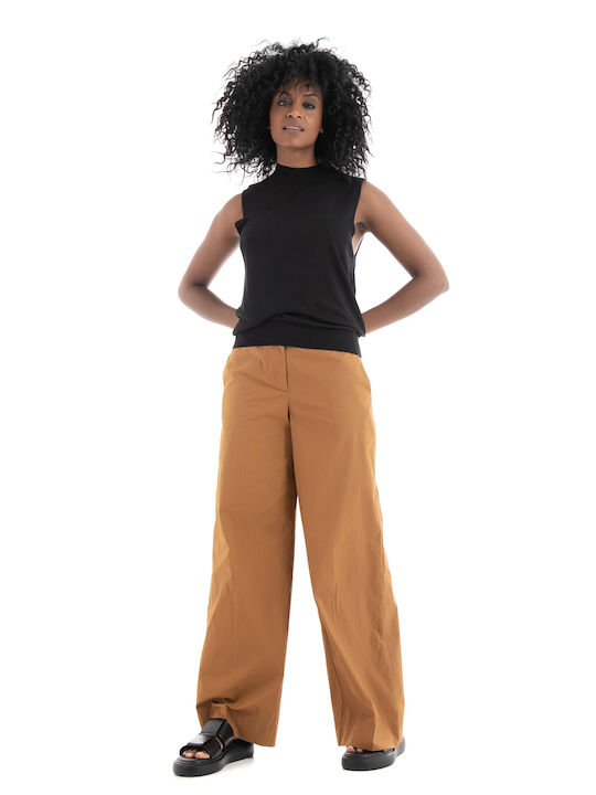 Ecoalf Women's High-waisted Fabric Trousers Cinnamon