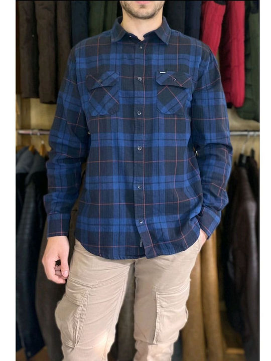 Rebase Men's Shirt Long Sleeve Flannel Checked Navy Blue