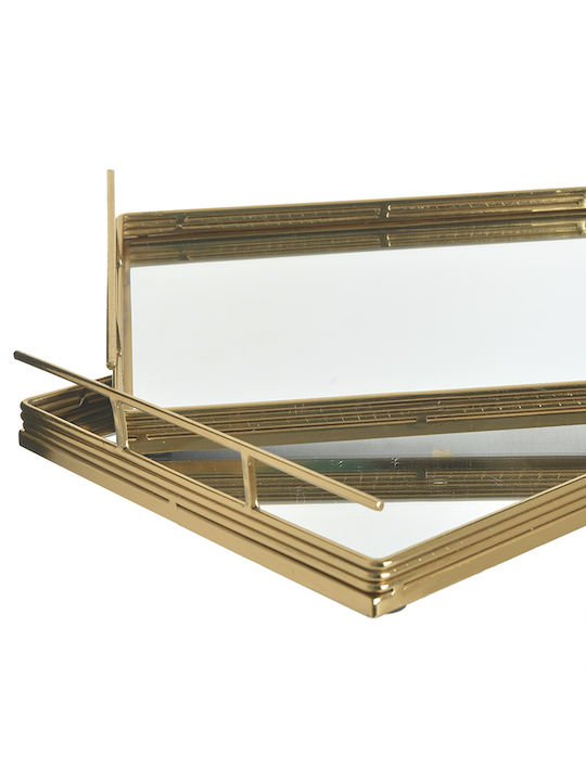 Inart Metallic Rectangular Decorative Tray with Mirror 35x25x5cm 2pcs