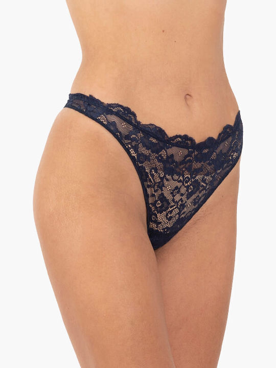 Γυναικεία String 2Pack με Δαντέλα Navy Μπλε