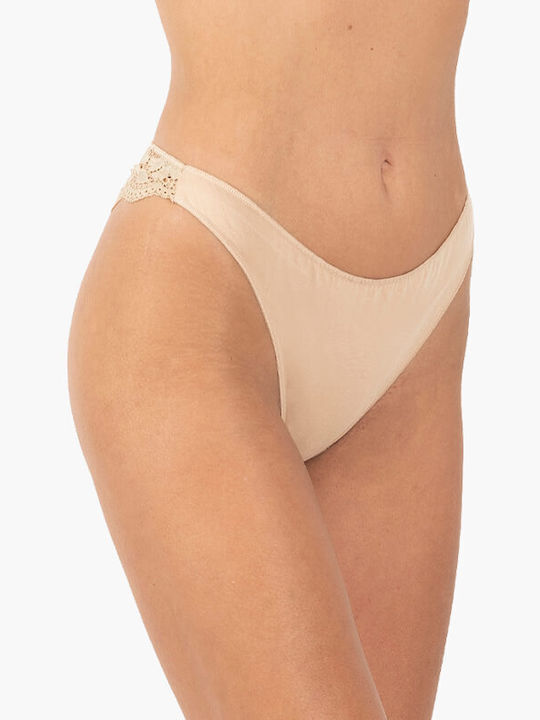 A.A UNDERWEAR Baumwolle Damen Brasilien 2Pack mit Spitze Beige