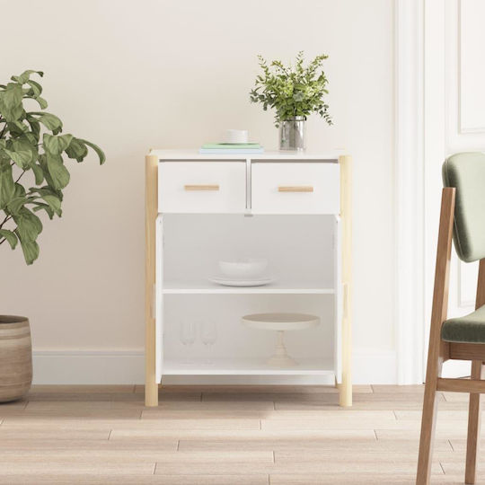 Sideboard aus Massivholz mit Schubladen Weiß 62x38x75cm