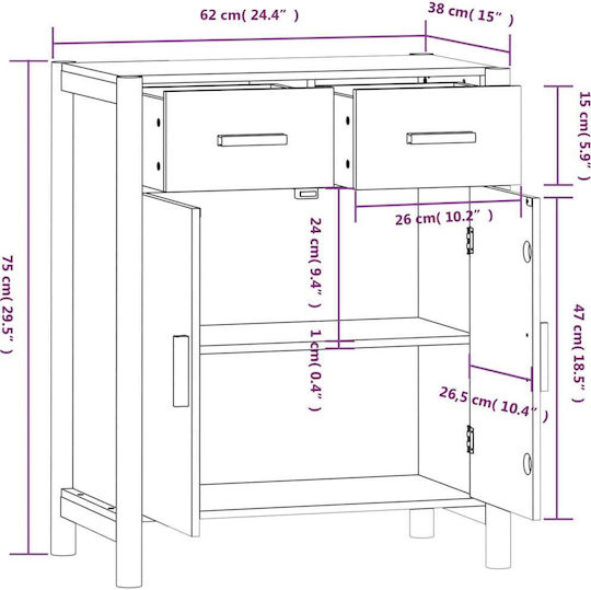 Sideboard aus Massivholz mit Schubladen Weiß 62x38x75cm