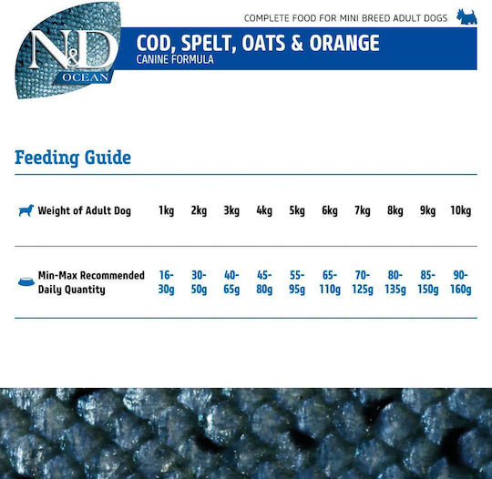 Farmina N&D Ancestral Grain Ocean Mini 2.5kg Trockenfutter mit wenig Getreide für erwachsene Hunde kleiner Rassen mit Fisch