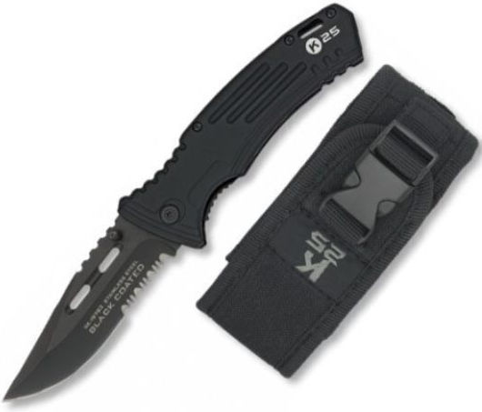 K25 Schwarz Beschichtetes Taschenmesser Schwarz in Scheide