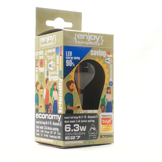 Elvhx Smart LED Bulb 6.3W for Socket E27 and Shape A60 Warm White 806lm Dimmable