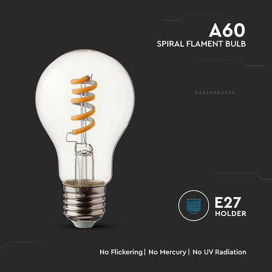 V-TAC LED Bulb 4W 105mm for Socket E27 and Shape A60 Warm White 250lm