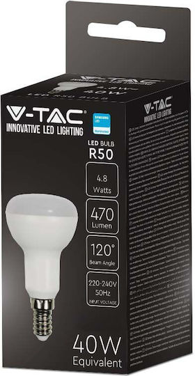 V-TAC LED Bulb 4.8W 86mm for Socket E14 and Shape R50 Warm White 470lm