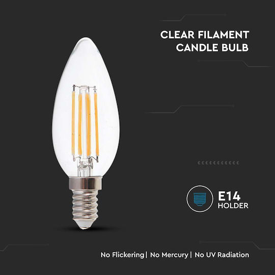 V-TAC LED крушка 6W 100mm за фасунга E14 и форма C35 Неутрално бяло 600лм