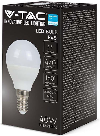V-TAC Vt-236 LED Bulb 5.5W 80mm for Socket E14 and Shape P45 Warm White 470lm