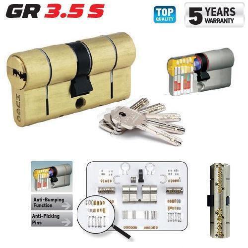 Hugo Locks Lock Cylinder Security GR 3.5S 70mm (30-40) with 5 Keys Gold