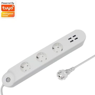 Denver Smart 3-Outlet Power Strip with USB White