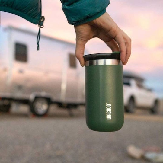 Wacaco Octaroma Grande Travel Mug Glass Thermos Stainless Steel BPA Free 435ml Pomona Green with Mouthpiece