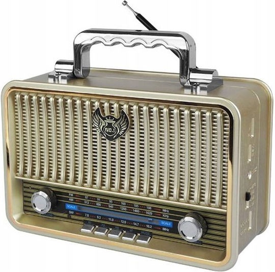 KEMAI MD-1908BT Retro Tabletop Radio Rechargeable with Bluetooth and USB Gold