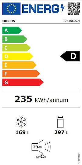 Morris Ψυγείο Ντουλάπα 466lt Total NoFrost Υ186xΠ83.3xΒ67.8εκ. Inox T74466DCN