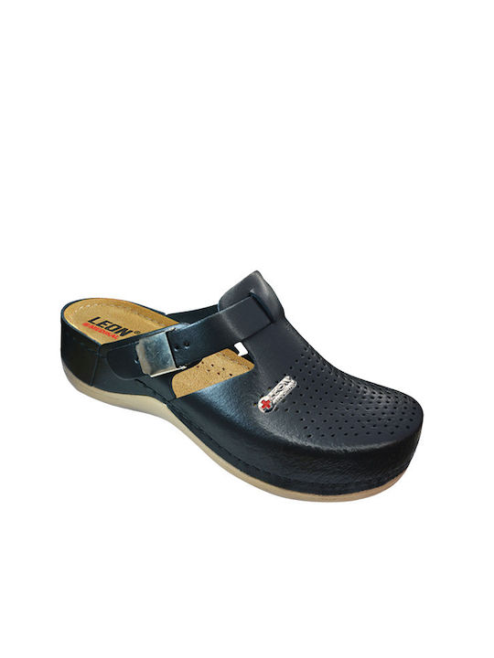 Leon MED900 Leder Anatomisch Clogs Schwarz