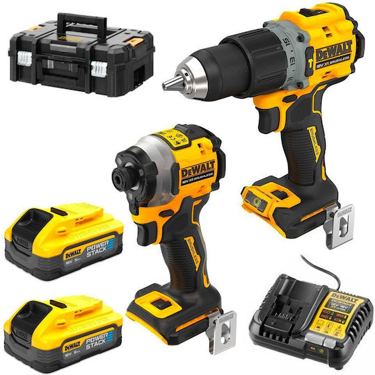 Dewalt Set Impact Drill Driver & Impact Screwdriver 18V with 2 Batteries 5Ah and Case