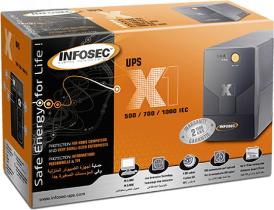 Infosec X1-1000 UPS Line-Interactive 1000VA 480W with 4 IEC Power Plugs