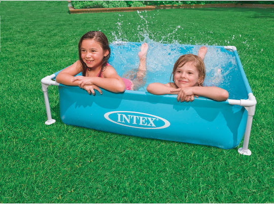 Intex Mini Frame Kinder Quadratisches Schwimmbecken 342lt mit Metallic-Rahmen 122x122x30cm Hellblaue