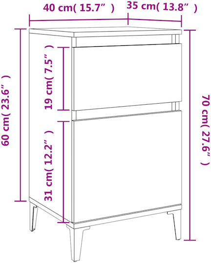 Комоди Дървени с Метални Крака Сив бетон 2бр 40x35x70см