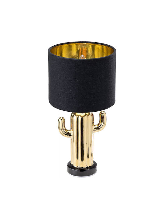 Navaris Cactus Fabric Table Lamp for Socket E14 with Gold Shade and Base