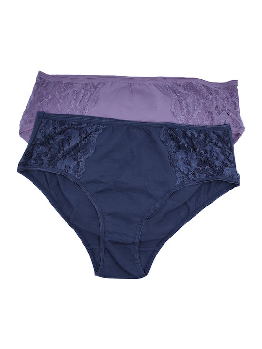 Βαμβακερά Women's Slip 2Pack with Lace Purple/Blue