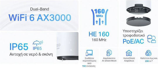 TP-LINK Deco X50-Outdoor v1 Punct de Acces Rețea WiFi Mesh Wi-Fi 6 Bandă Duală (2.4 și 5GHz) pentru Poziționare Externă Alb