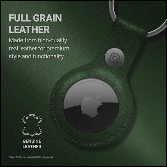 Crong Keychain Case Leather for AirTag in Green color