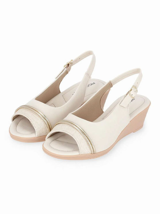 Piccadilly Anatomic Synthetic Leather Peep Toe Beige Medium Heels