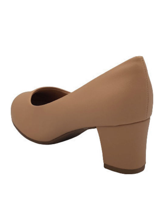 Heels with Chunky Medium Heel Light Beige