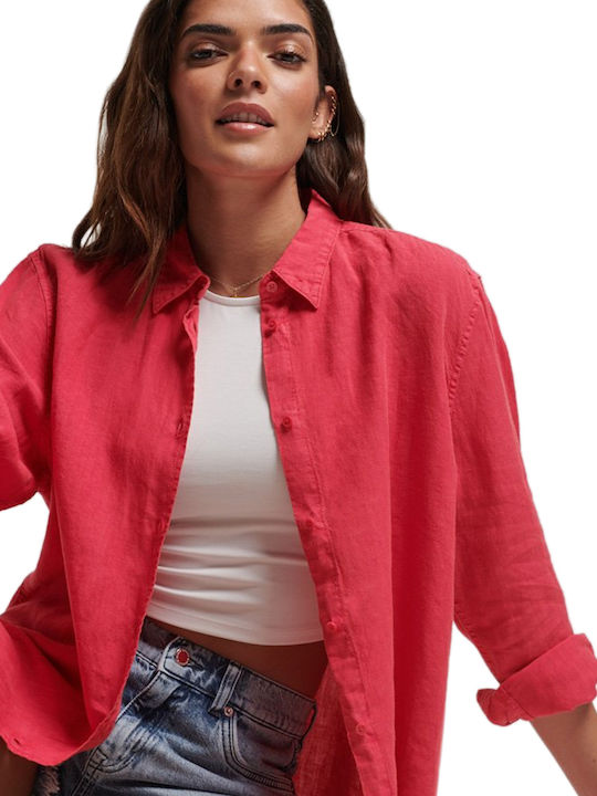 Women's Linen Long Sleeve Shirt Pink