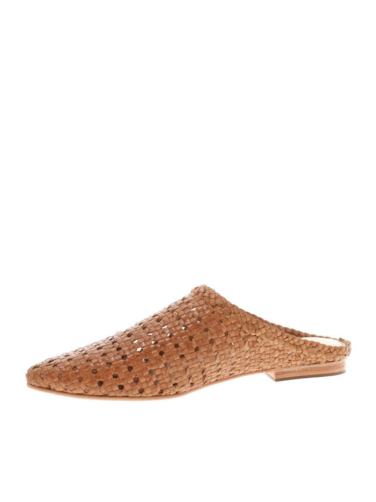 Flat Δερμάτινα Mules σε Καφέ Χρώμα