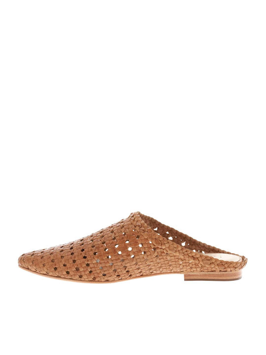 Flat Δερμάτινα Mules σε Καφέ Χρώμα