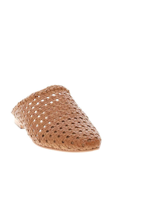 Flat Δερμάτινα Mules σε Καφέ Χρώμα