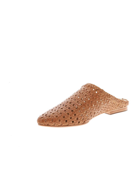 Flat Δερμάτινα Mules σε Καφέ Χρώμα