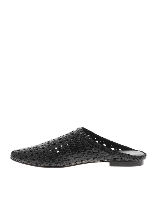 KS.19.131 Flat Leather Mules in Black Color