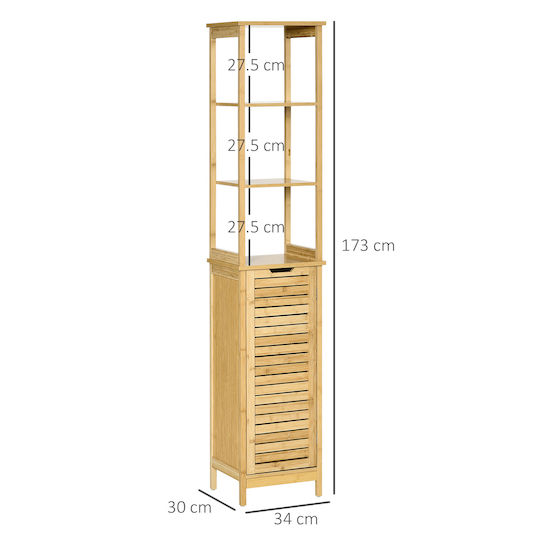 Kleankin Dulap Coloană Pentru Baie Pardoseală M34xB30xY173cm Bej