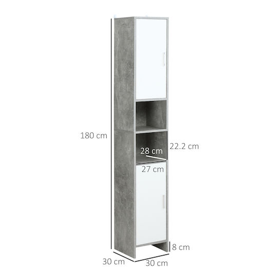 Kleankin Floor Bathroom Column Cabinet L30xD30xH180cm Gray