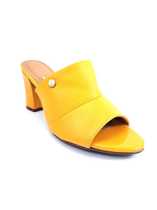 Vizzano Chunky Heel Leather Mules Yellow