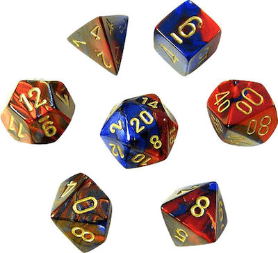 Chessex Gemini Polyhedral Dice 7-Die Set Blue-Red w/Gold 7pcs 26429