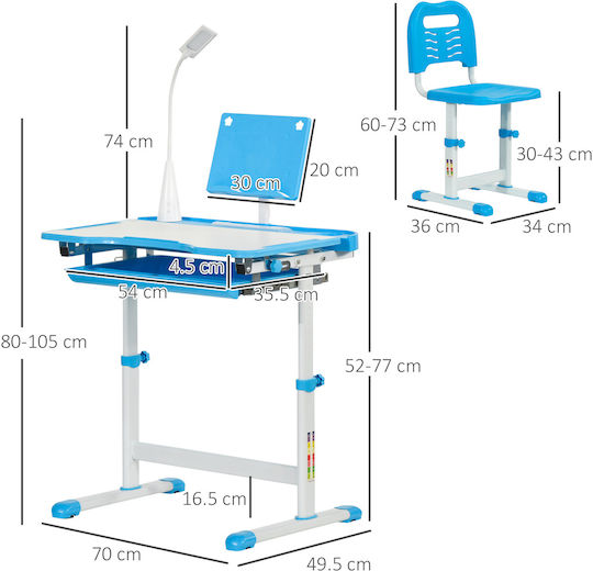 Kids Desk Made of Melamine Blue 70x49x52-77cm