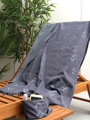 Palamaiki Athena Beach Towel Cotton Gray with Fringes 160x85cm.