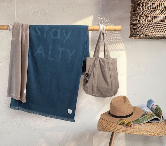 Nef-Nef Homeware Stay Salty Beach Towel Cotton Taupe with Fringes 170x90cm.
