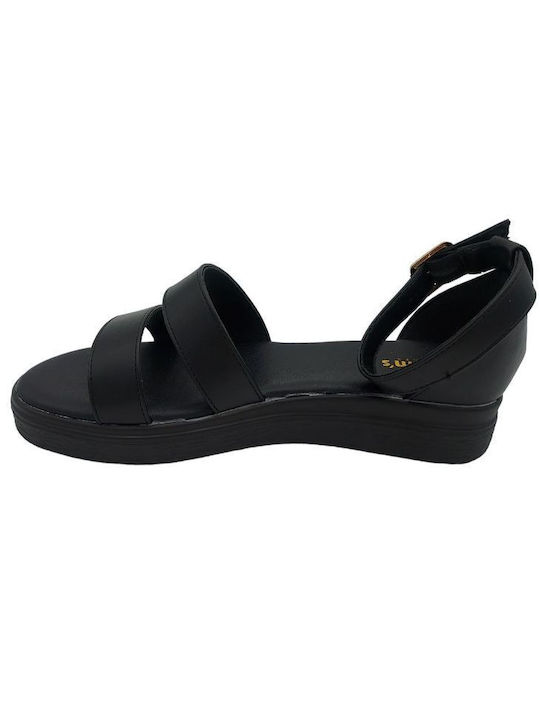 Adam's Shoes -26 Women's Flat Sandals with Strap Flatforms in Black Color