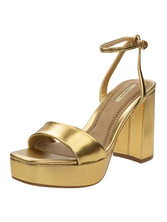 Corina Damen Sandalen mit Chunky hohem Absatz in Gold Farbe