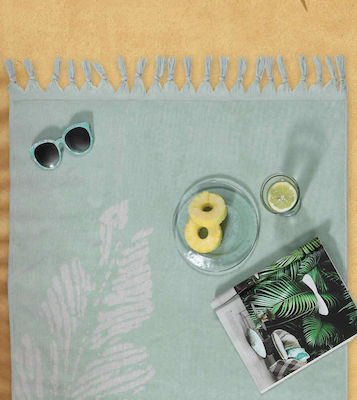 Nef-Nef Homeware Leaf Life Beach Towel Cotton Aqua with Fringes 160x80cm.